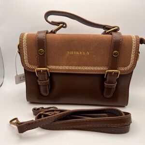 Brown Crossbody Bag with Gold Accents